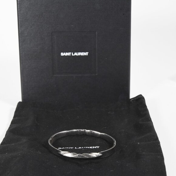 Saint Laurent Paris Silver Bracelet Twisted Design Minimalist Bangle Clasp - Picture 11 of 11